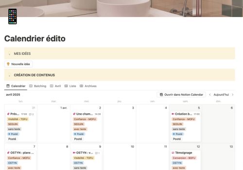 calendrier edito calendrier editorial instagram notion